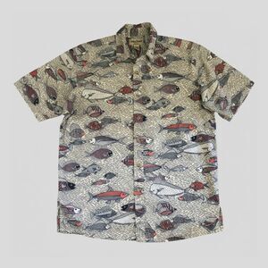 Vintage Blue Ocean Fish Sea Printed Casual Mens Novelty Shirt Mens M